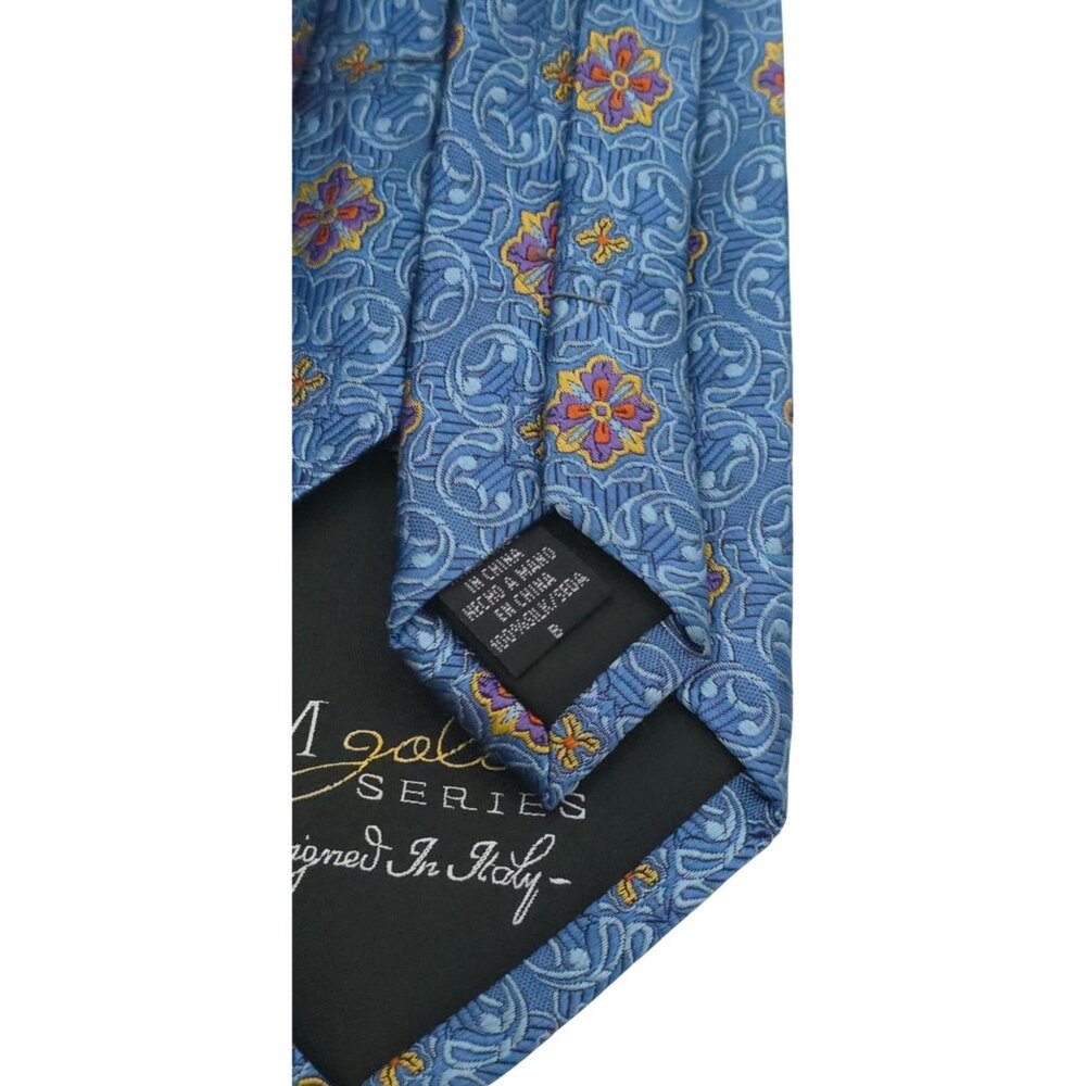 CM Gold Series Blue Floral Pattern Silk Tie Designed In Italy - Picture 3 of 6